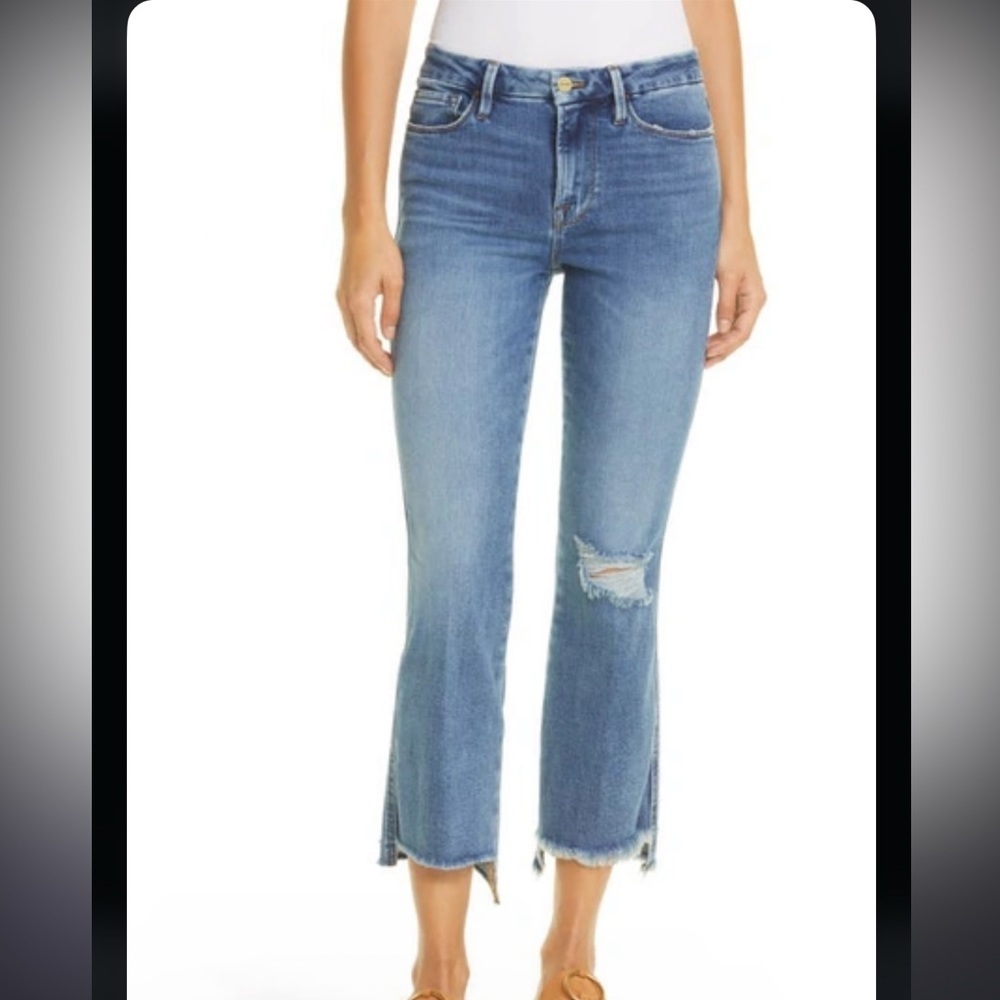 Frame‎ Le Crop Mini Boot Step Hem Frayed Wine Ridge Destruct 27